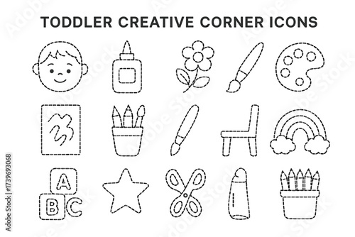 Toddler creative corner icons: art supplies and activities for kids