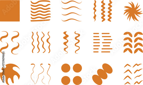 Collection of Abstract Orange Shapes and Lines on White Background