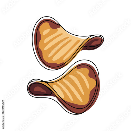 Continuous Simple black line art drawing of a potato chips in a minimalist style on a white background.