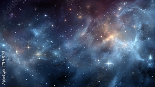 Vivid cosmic nebula with swirling gases, bright twinkling stars, and deep space background showcasing the beauty and vastness of the universe