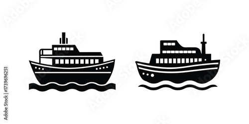 ferry boat silhouette icon vector illustration