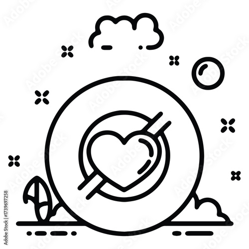 Heart in circle with line through vector icon outline style