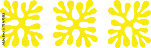 Three Yellow Organic Shapes on a White Background