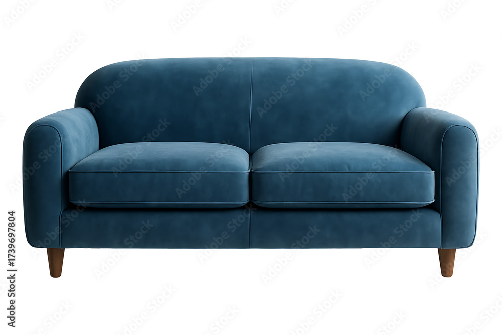 Fototapeta premium Blue velvet sofa isolated on transparent background