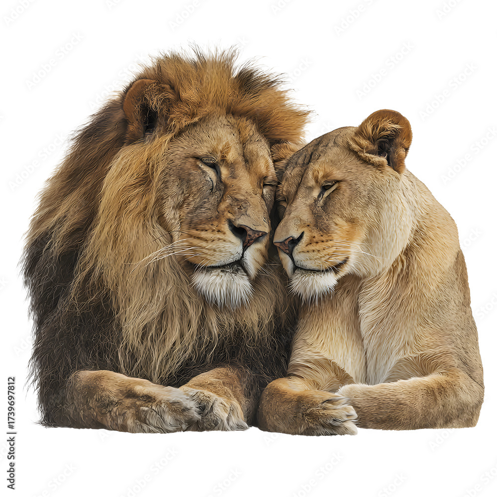 Obraz premium Affectionate Lion and Lioness in Realistic Image