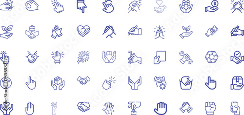 Collection of Hand Icons Representing Various Actions and Concepts