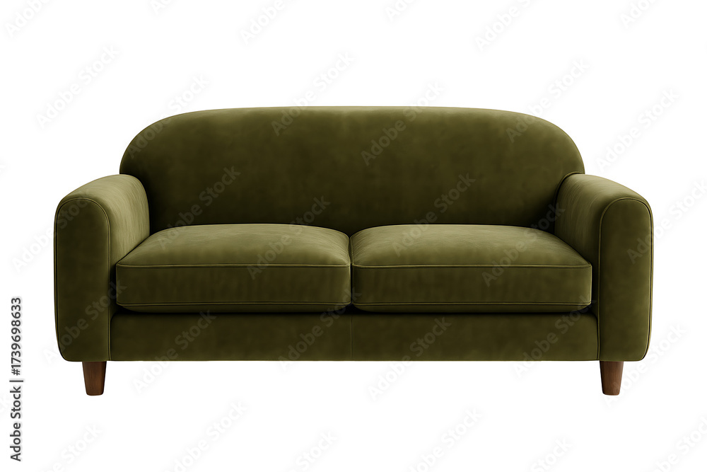 Fototapeta premium Olive green velvet sofa isolated on transparent background