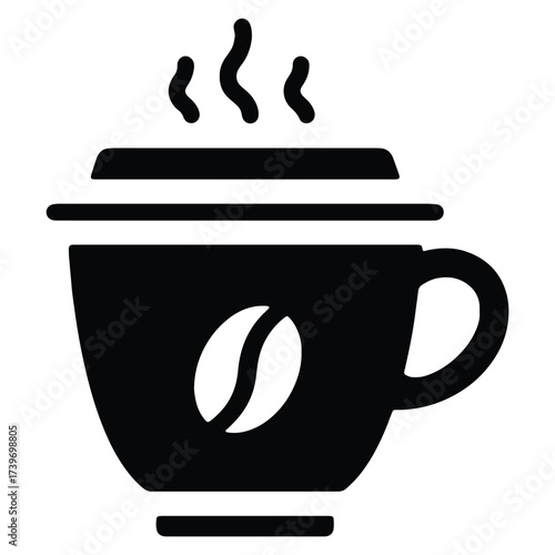 Hot coffee beverage icon design with steam and coffee bean graphic
