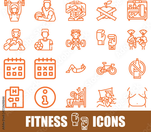 Fitness and Health Icons: Exercise, Diet, Sports, and Wellness Symbols