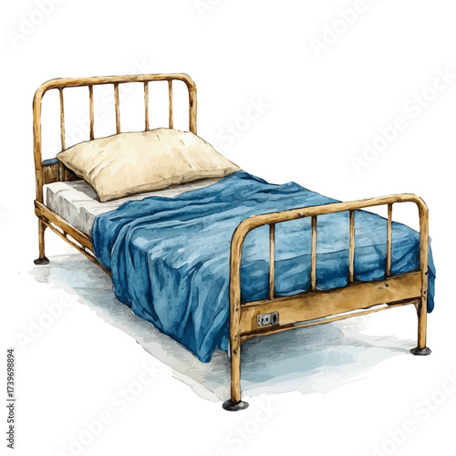 Hospital Bed, watercolor vector, isolated on a white background.