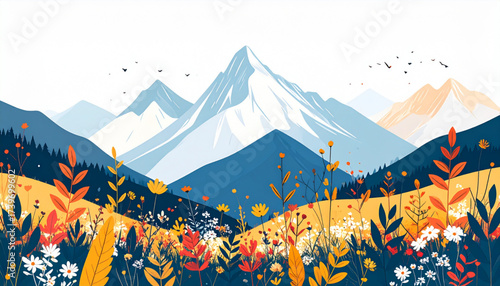 Layered Mountain Flora Landscape