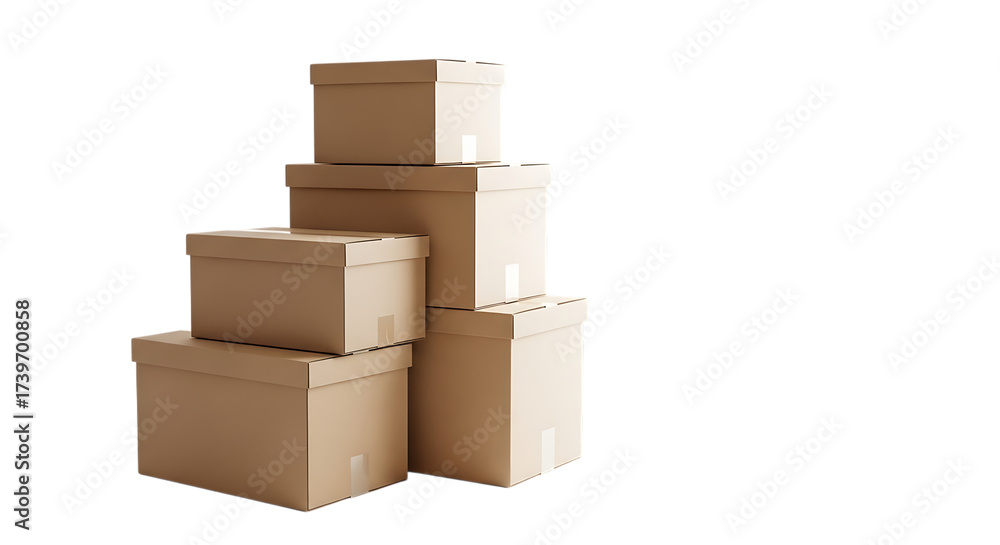Fototapeta premium A stack of cardboard boxes isolated on a transparent background, representing storage and moving