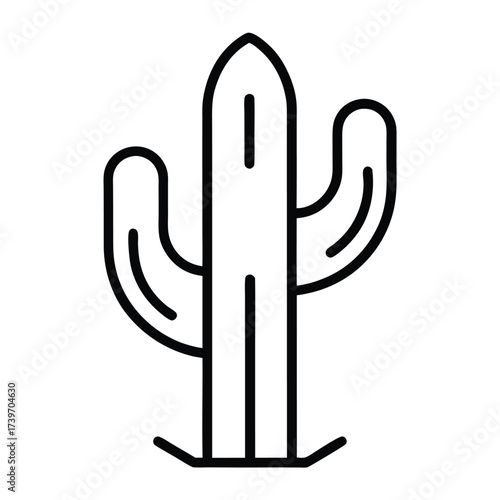 Minimalist black and white outline icon of a desert cactus plant