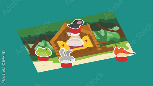 Vector illustration of a flat design of a cute cartoon animal farm.
