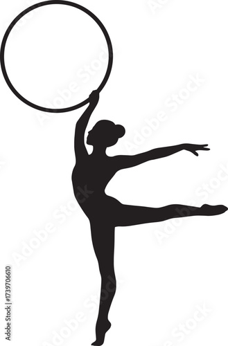 Vector Silhouette of Rhythmic Gymnast with Hoop in Elegant Pose