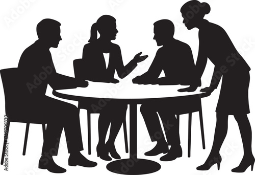 Office Team Brainstorming Silhouette Vector | Collaboration Concept