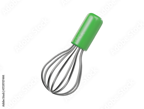 Whisk with green handle icon 3d render illustration