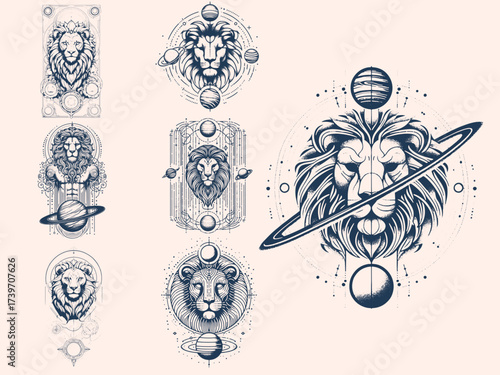 Celestial Leo Zodiac Sign Line Art