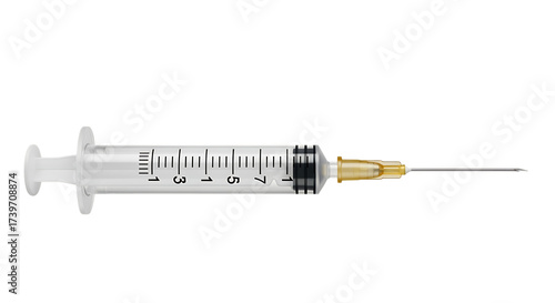 A medical syringe with a needle, isolated on transparent background