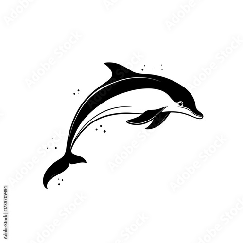 Dolphin. Dolphin simple black and white line art vector logo