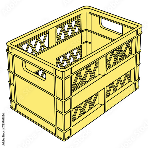 Vector art of yellow plastic crate for bottles