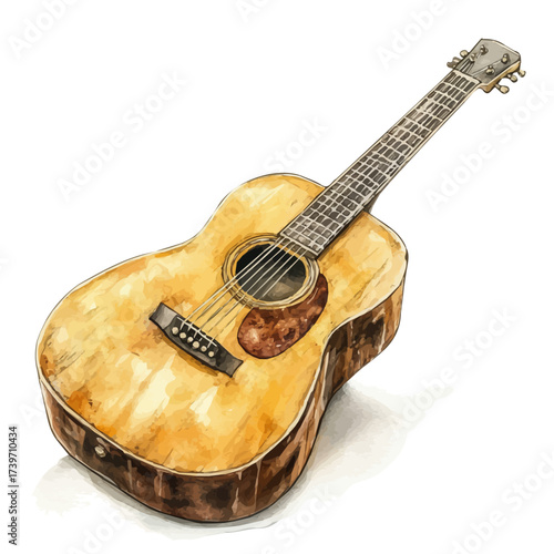 Guitar, watercolor illustration vector, isolated on a white background.