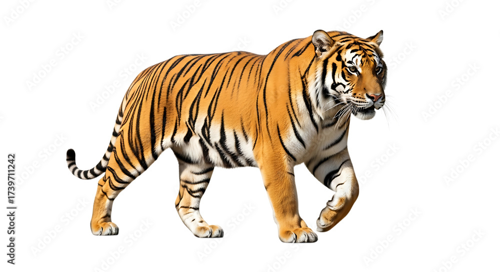 Obraz premium Isolated Siberian Bengal tiger big cat wildlife animal mammal with stripes and fur on a white background