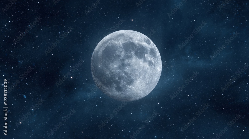 Obraz premium Full moon glowing brightly in a clear night sky with detailed lunar surface textures and subtle atmospheric haze over a dark natural landscape