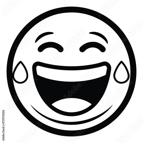 Laughing emoji with tears icon black and white