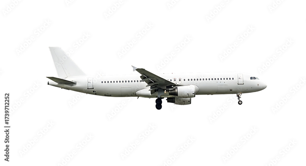 Obraz premium Jato comercial Airbus ou Boeing isolado em fundo branco, pronto para voar no céu azul para transporte de passageiros ou carga