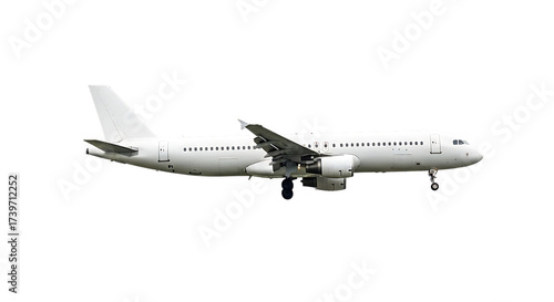 Jato comercial Airbus ou Boeing isolado em fundo branco, pronto para voar no céu azul para transporte de passageiros ou carga