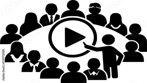 
People with a play button icon. Web conference, online presentation or watching movies concept vector