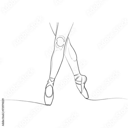 Ballerina's legs in pointe shoes performing ballet on white background