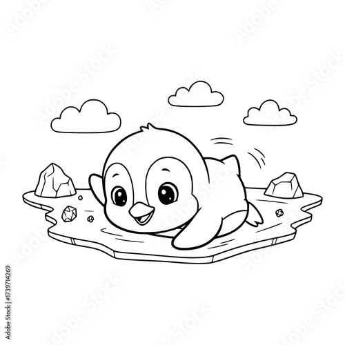 Penguin swimming ocean water cute outline illustration