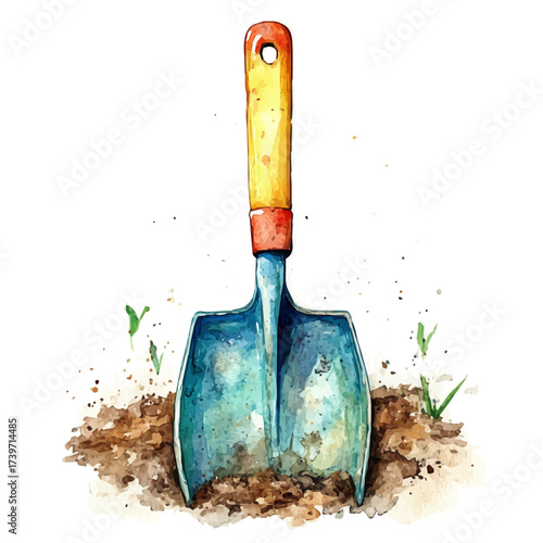 Garden Fork, watercolor clipart vector, isolated on a white background.