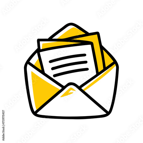 Stack of Letters Inside Open Envelope Icon For Web And Graphic Design