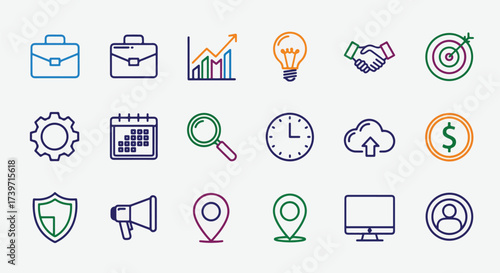 Modern Business Strategy and Digital Technology Line Icon Collection