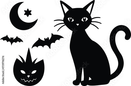 Set of halloween cat vector.