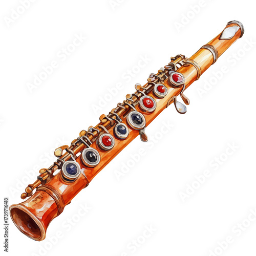 Flute, watercolor vector, isolated on a white background.