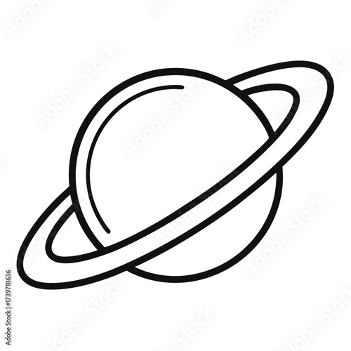 Black and white illustration of saturn with prominent rings