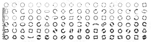 Circular arrow icon. Refresh, reload, recycle and rotation symbol set on transparent background