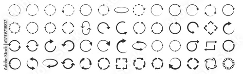 Circle arrow icons. Refresh, reload, recycle and rotation symbols on transparent background