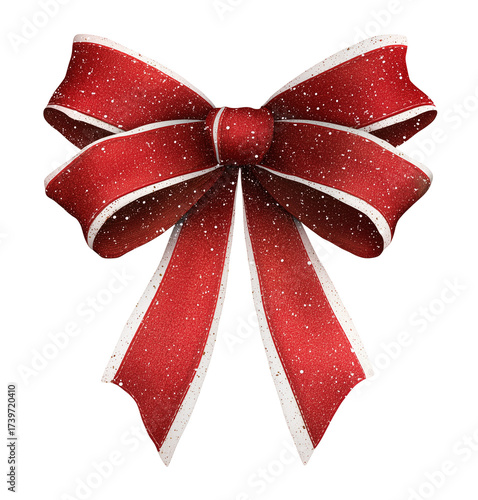 Red Glitter Bow with White Trim isolated on a transparent background 1