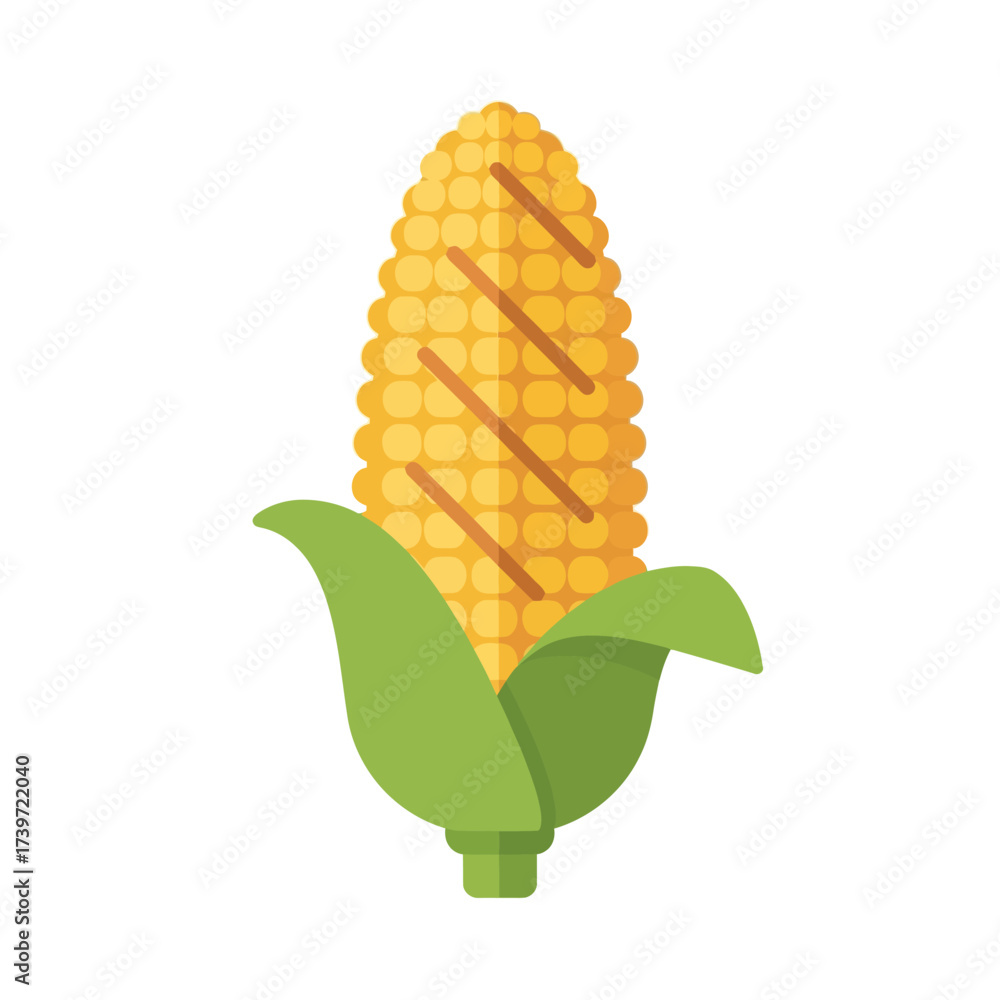 Obraz premium Illustration of a grilled corn on the cob with green husks.