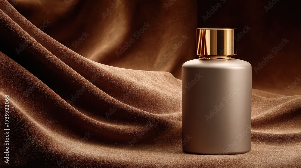 Naklejka premium Elegant perfume bottle with gold top on luxurious velvet