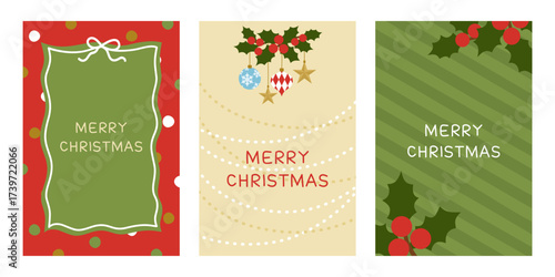 Christmas banner layouts with background and ornaments design for banner, poster or card artwork. Red and green color theme with cute illustration.
