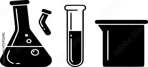 laboratory, glasses, icon, vector, science, test tube, comical, flask, solid, line, illustration, jar, goggles, set, symbol, scientist, signs, outline, chemist, tube, technology, tube, biotechnology, 