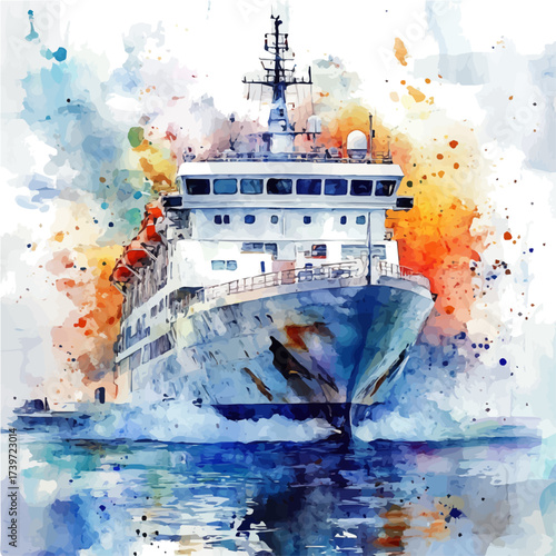 watercolor of Ferry, vector, isolated on a white background.