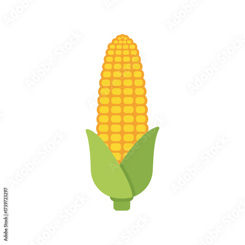 Illustration of an ear of corn with yellow kernels and green husks.