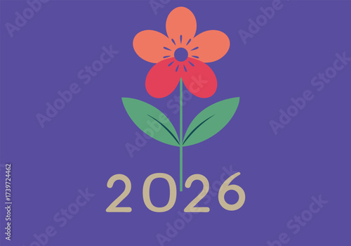 Vector art of stylized illustration of a single blooming flower with stem and leaves, featuring the number 26 at the bottom against a dark teal background